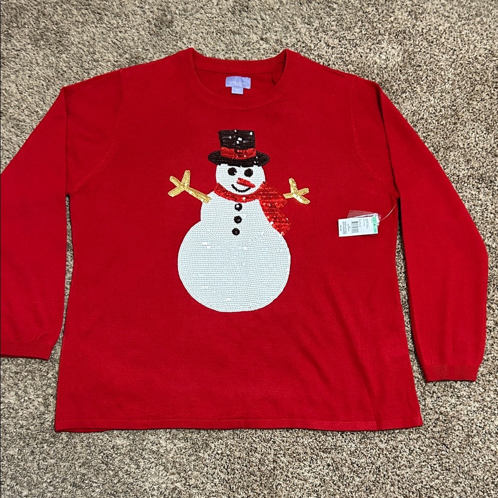 NWT Laura Scott Festive Red Snowman Sweater